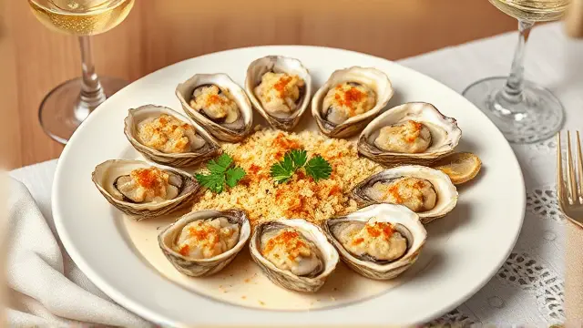 Oysters Mosca (baked oysters with garlic and herbs)