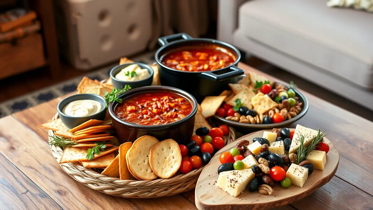 Get-together Chili, crackers, and hors d'oeuvres party-pack