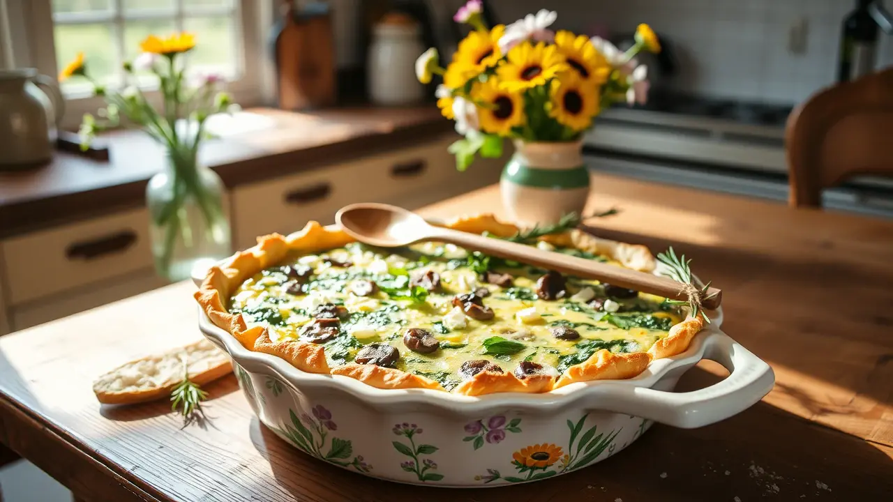 Spinach, Mushroom and Feta Crustless Quiche