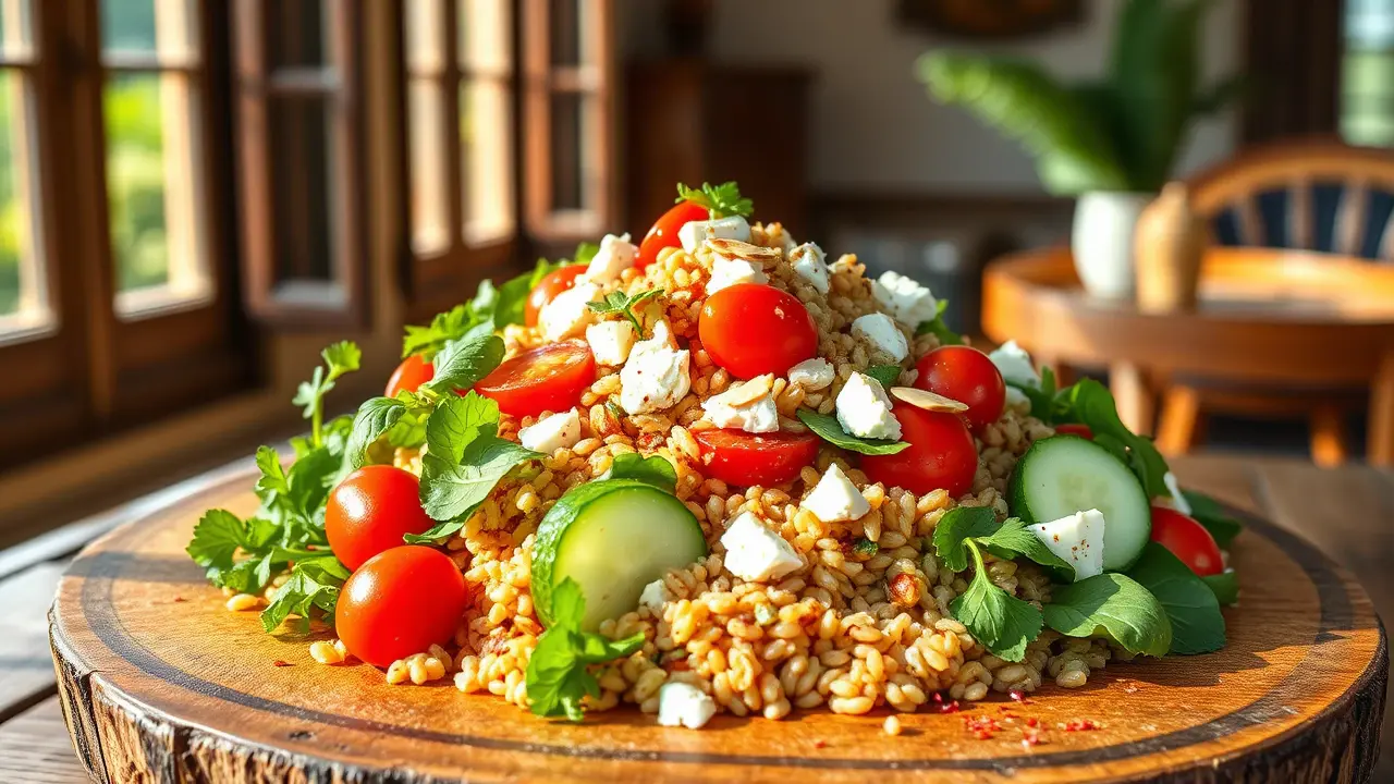 Mediterranean Farro Salad with Tomato, Feta and Parsley