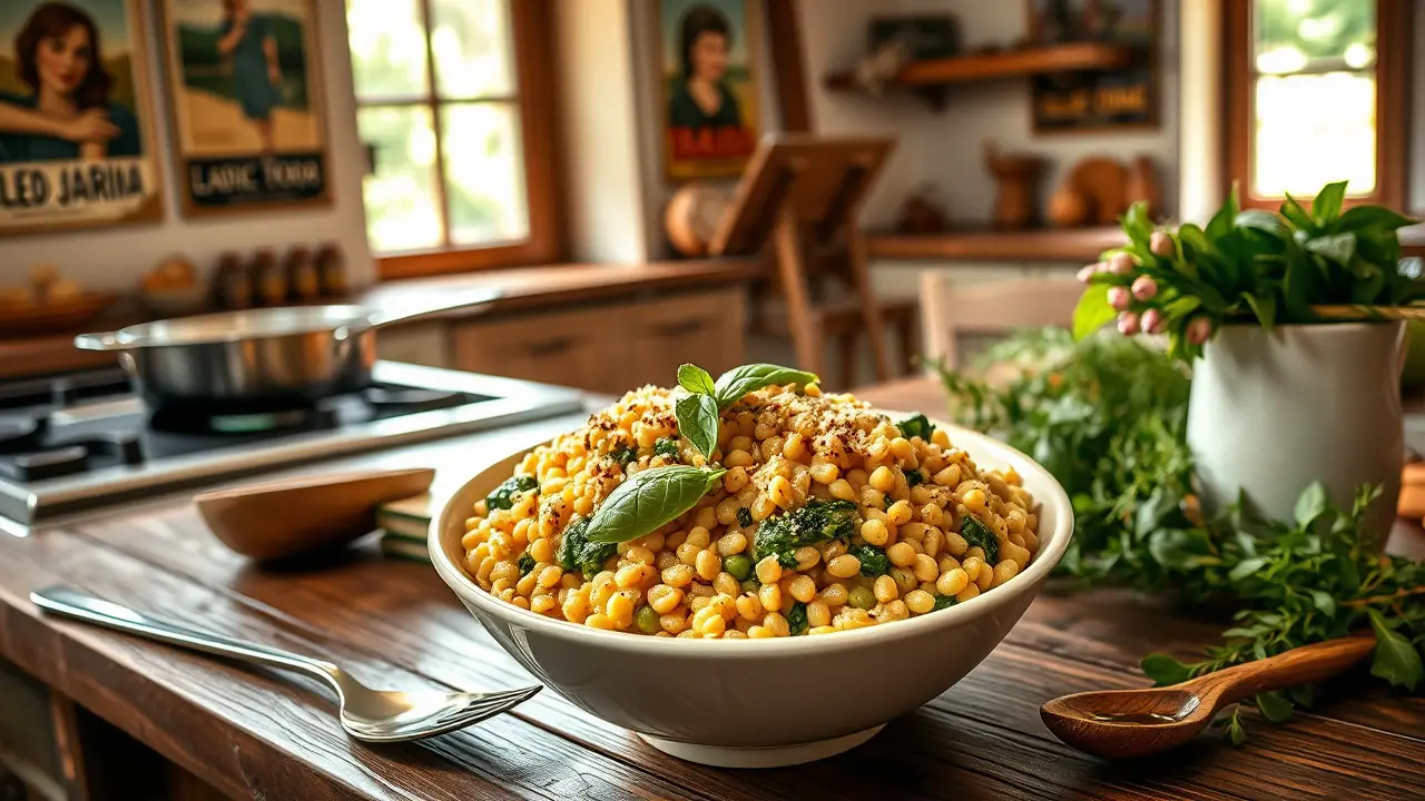 Creamy Farro with Spinach, Garlic and Asiago