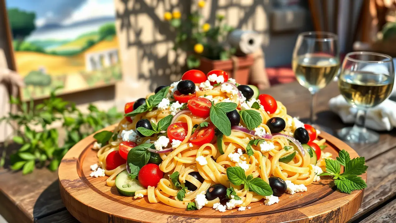 Tangy Mediterranean Pasta Salad with Cherry Tomatoes