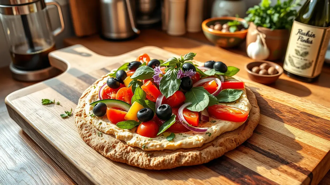 Vegan Hummus Pita Pizzas