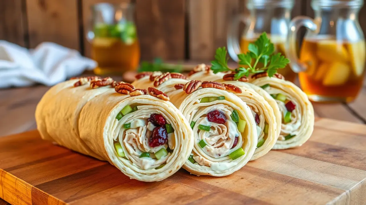 Chicken Cranberry Pecan Salad Pinwheels