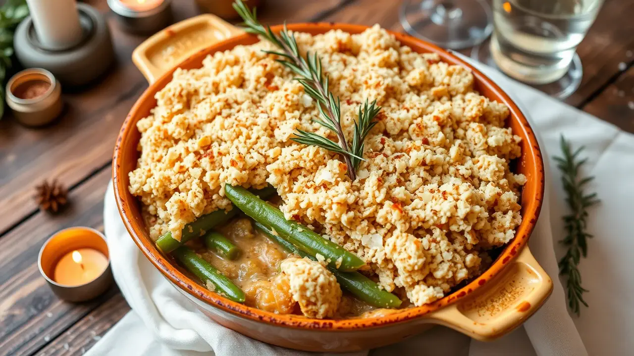 Green Bean Casserole with Bread Crumb Topping