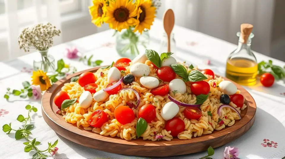 Caprese Orzo Salad with Fresh Mozzarella