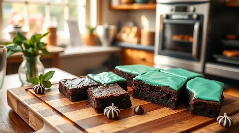 Iced Mint Chocolate Fudge Brownies
