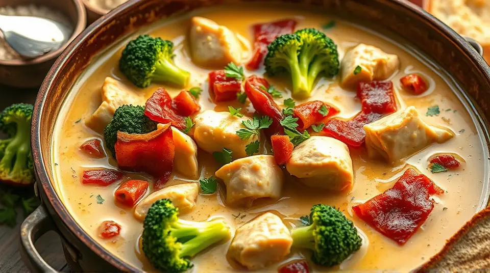 Creamy Chicken Stew with Bacon and Broccoli