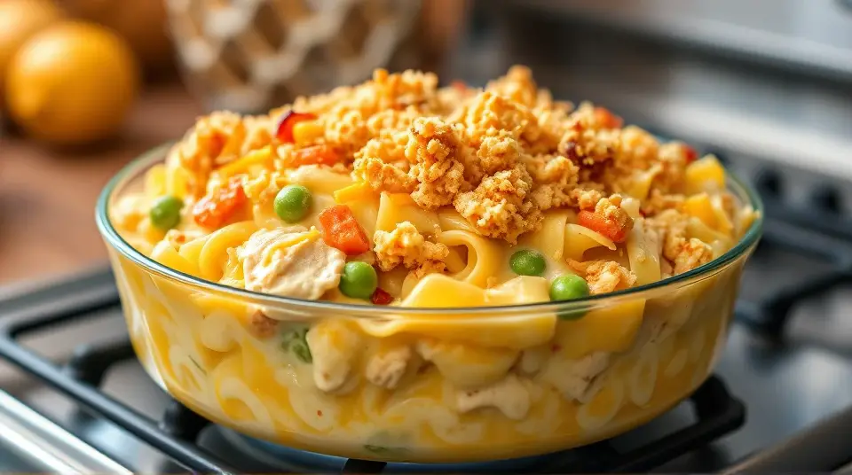 Chicken Noodle Casserole with Dressing
