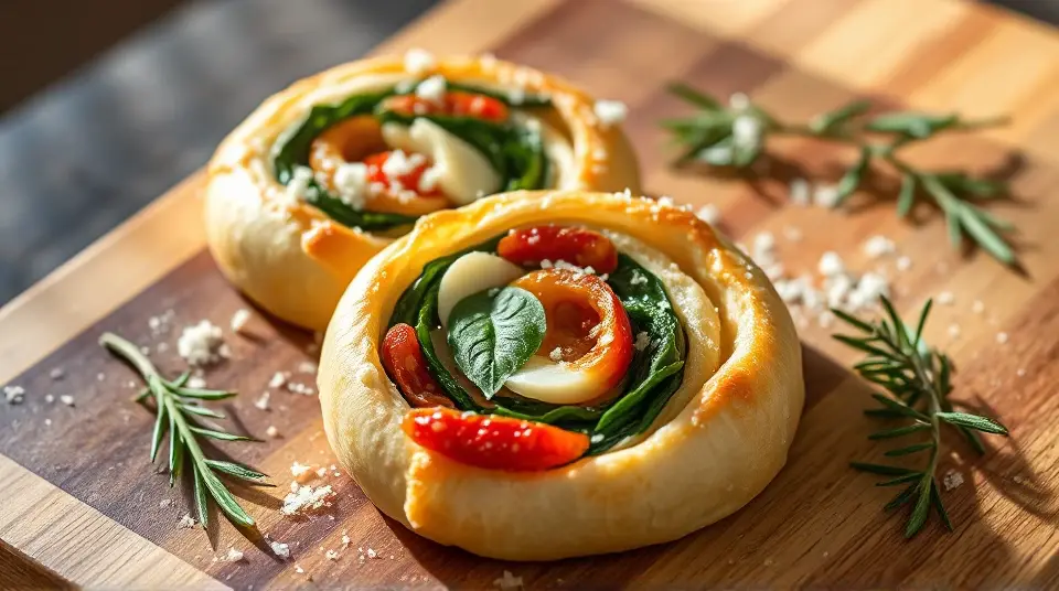 Sundried Tomato, Spinach, and Goat Cheese Pinwheels