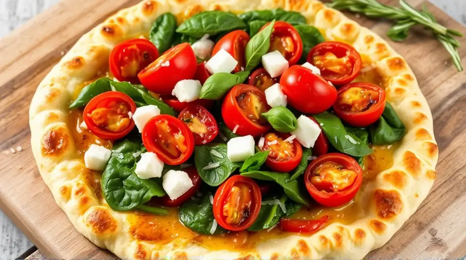 Garlic, Roasted Tomato and Spinach Flatbread