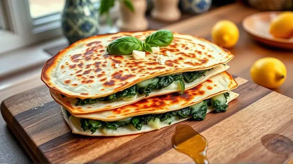 Spinach Stuffed Spanikopita Quesadillas