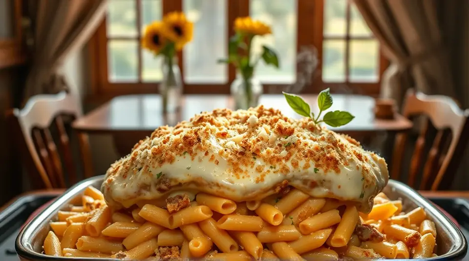 Three Cheese, Three meat Italian Sausage Alfredo Bake