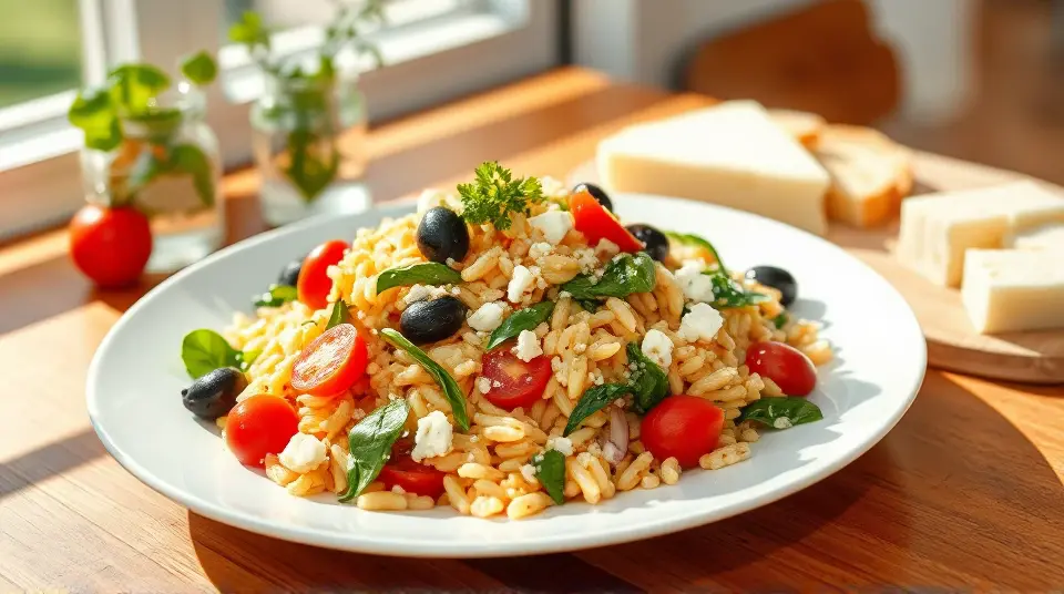 Orzo Salad with Spinach and Tomato