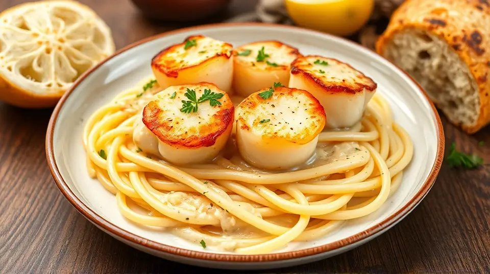Seared Scallops in Creamy Garlic Sauce