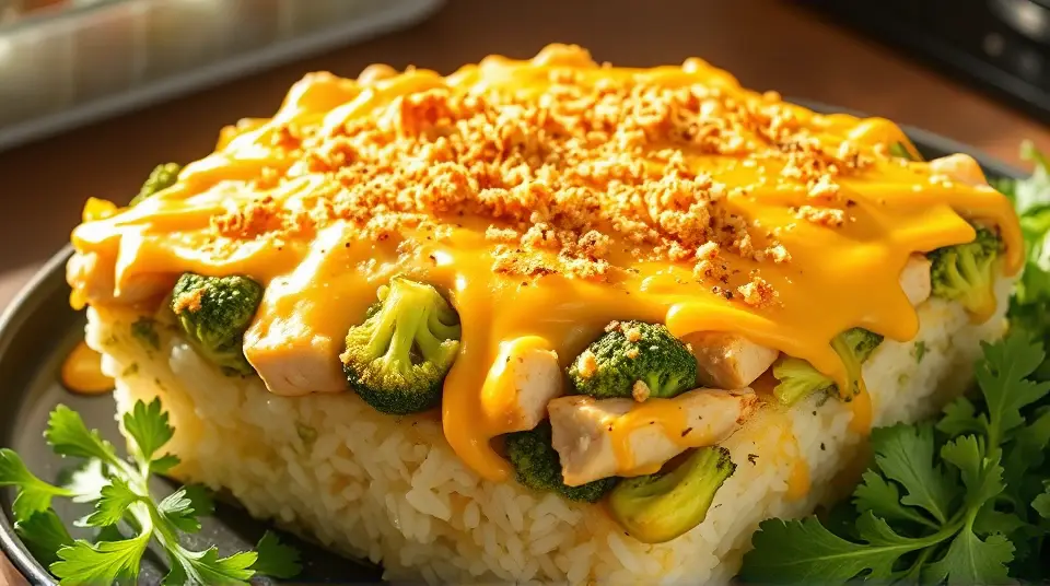 Broccoli Cheddar Chicken and Rice Casserole