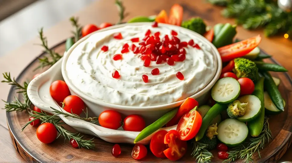 Creamy Feta Dip with Red and Green Veggies for Christmas