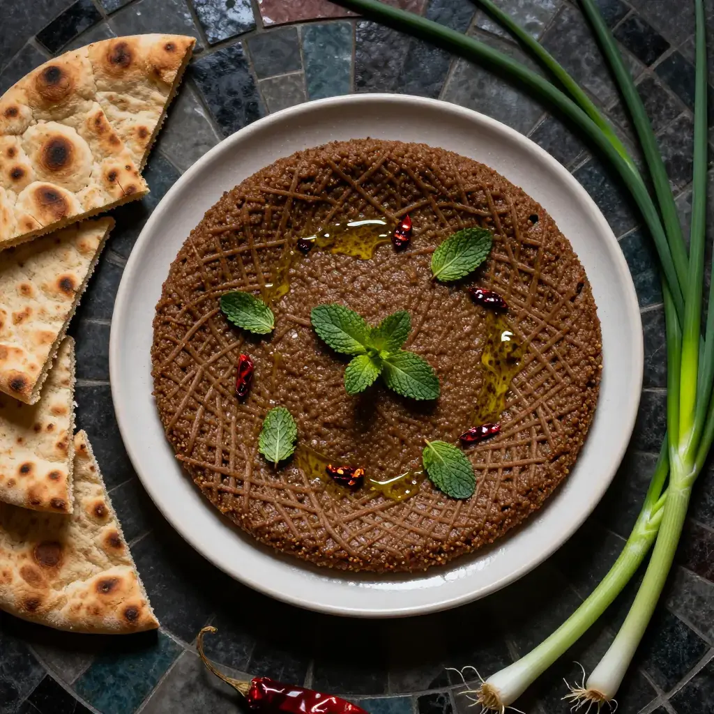 Kibbeh Nayeh (raw spiced lamb and bulgur)