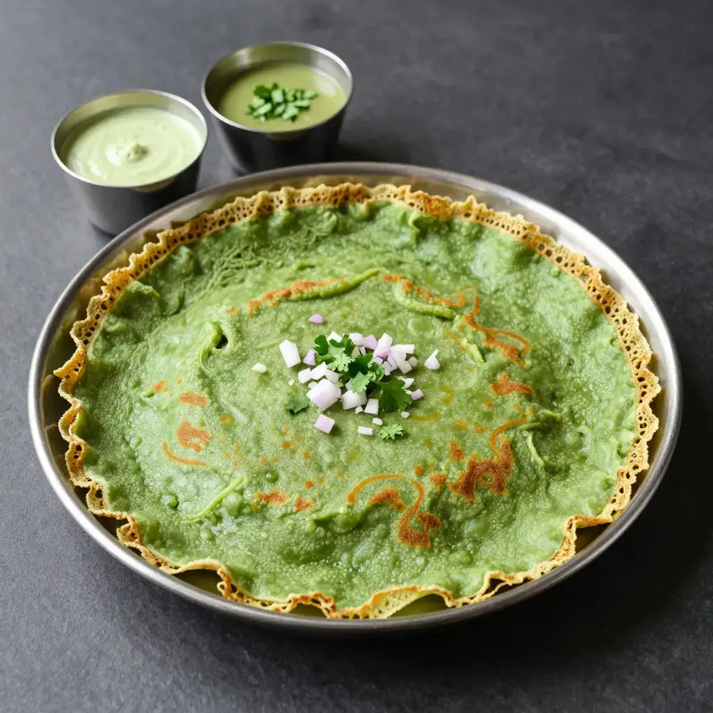 Pesarattu (పెసరట్టు, Andhra Green Moong Crepe)