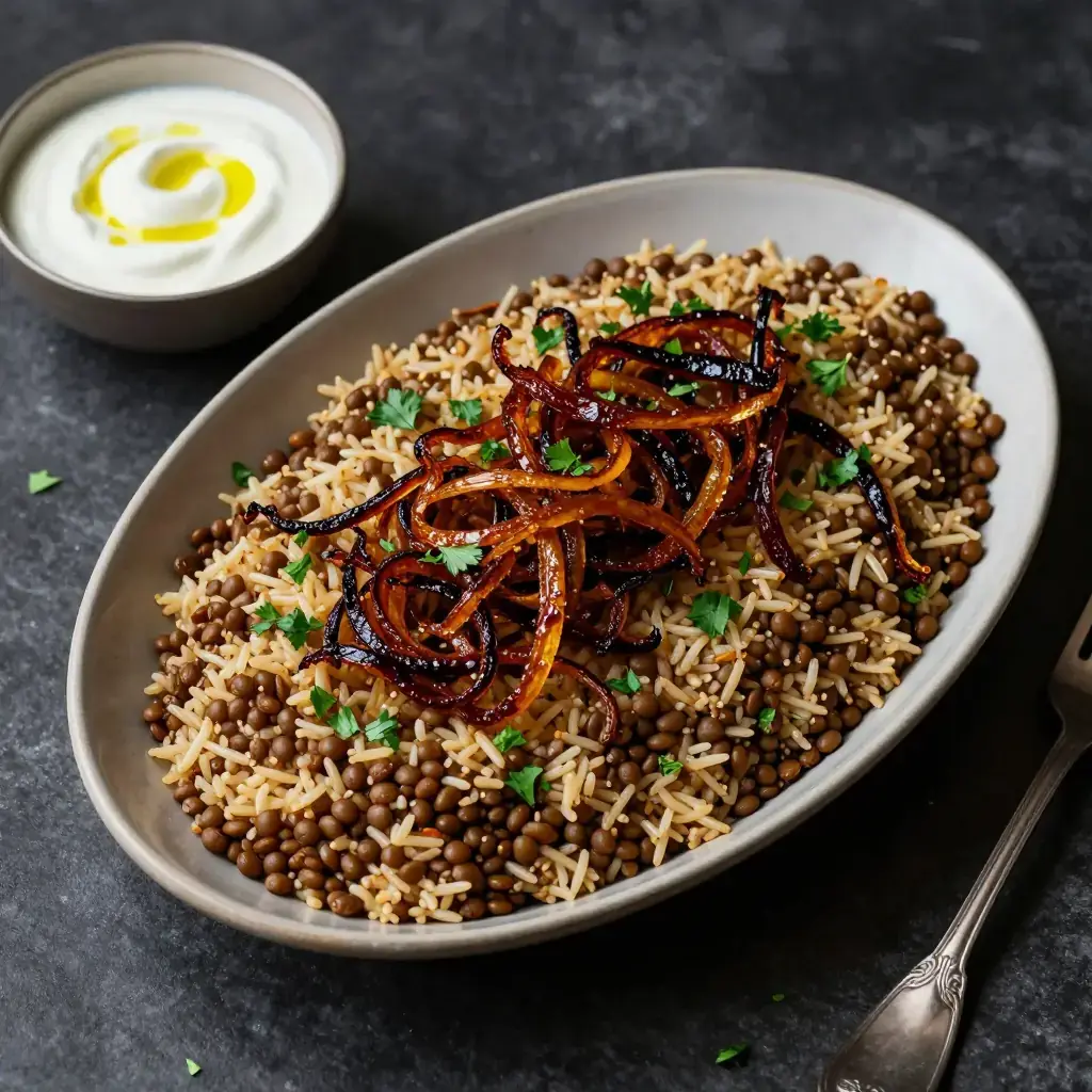 Mujaddara (مجدرة Lentils and Rice with Crispy Onions)