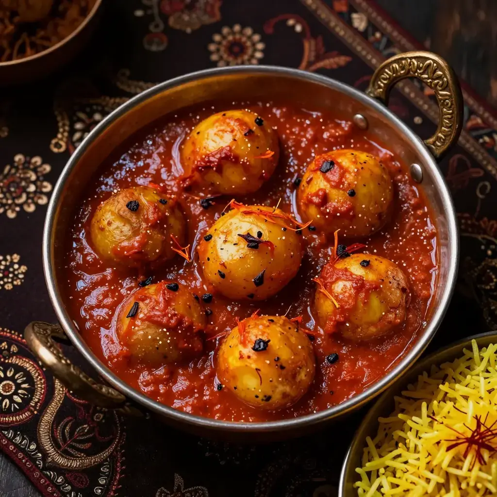 Dum Aloo Kashmiri (دم آلو — Kashmiri Slow-Cooked Baby Potatoes in Yoghurt Gravy)