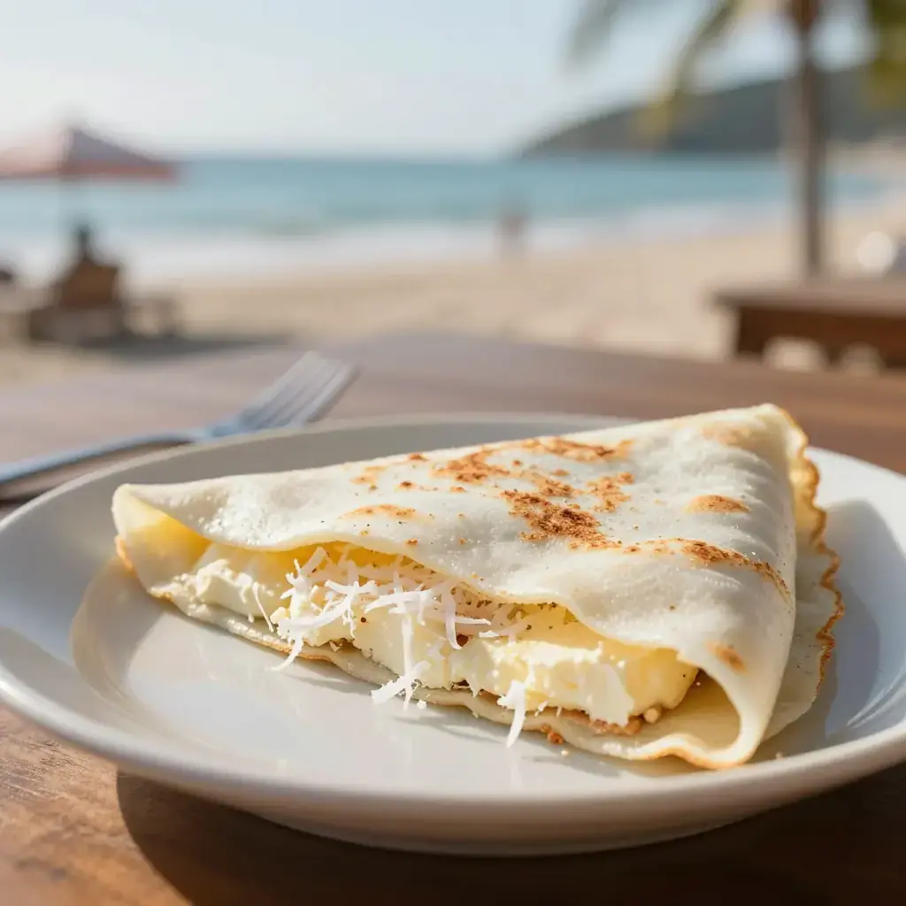 Tapioca com Queijo e Coco (Tapioca Nordestina — Brazilian Tapioca Crepe with Coconut and Cheese)
