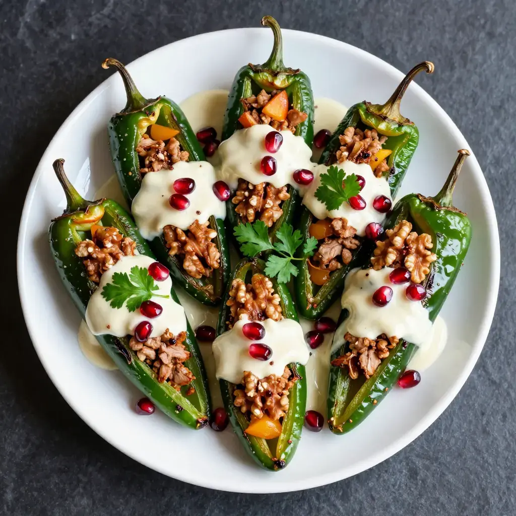 Chiles en Nogada (Chiles Rellenos en Nogada — Pueblan Stuffed Poblanos in Walnut Cream)