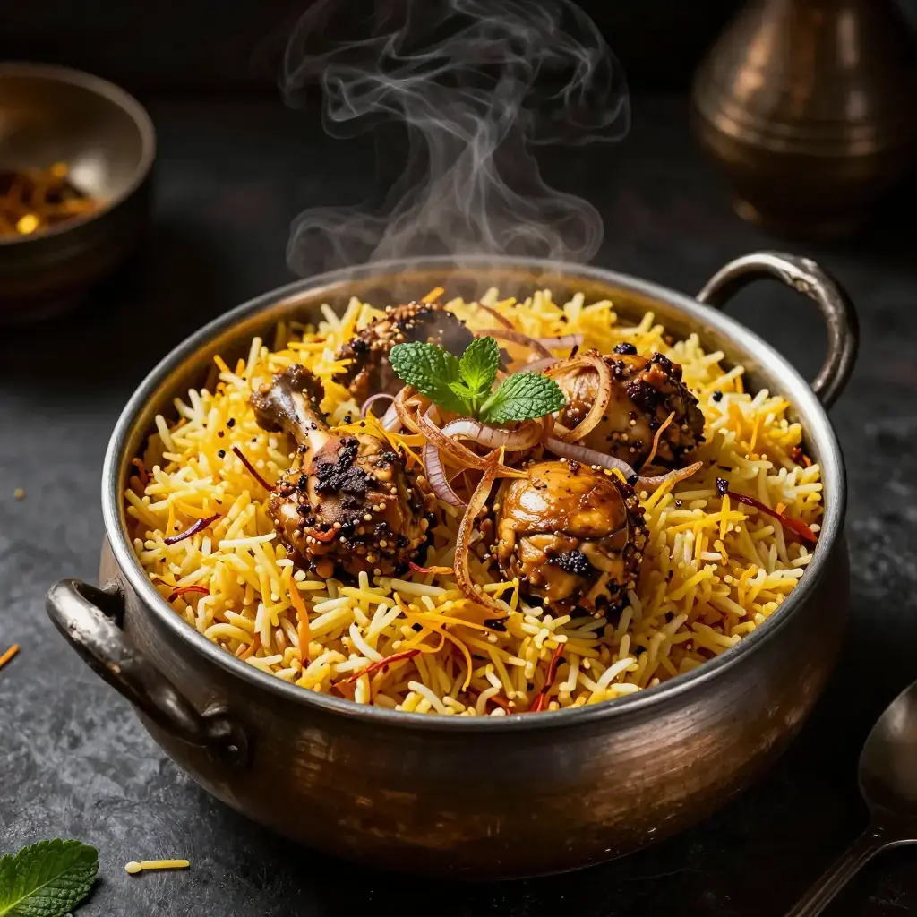 Hyderabadi Chicken Biryani (حیدرآبادی بریانی — Dum-Cooked Layered Fragrant Rice)