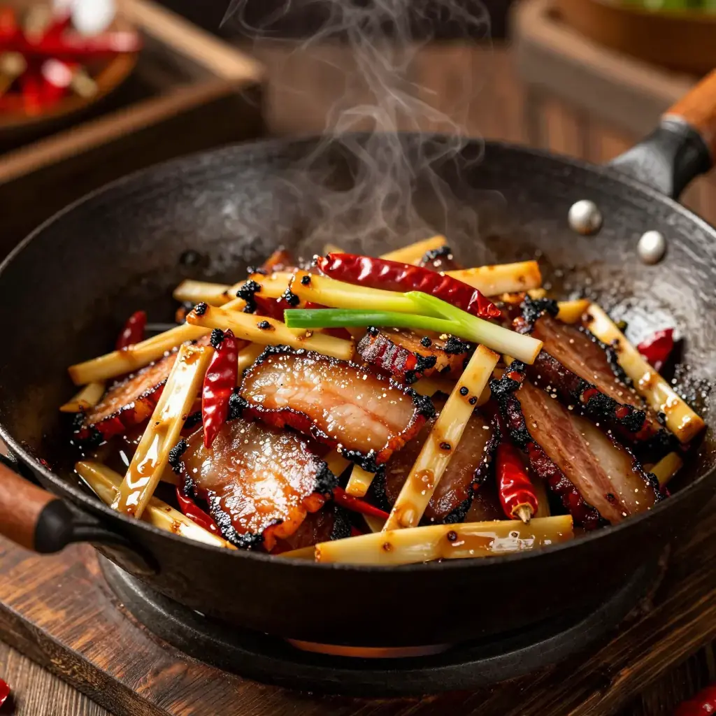 La Rou Chao Sun Gan (腊肉炒笋干 — Hunan Smoked Pork with Dried Bamboo Shoots)