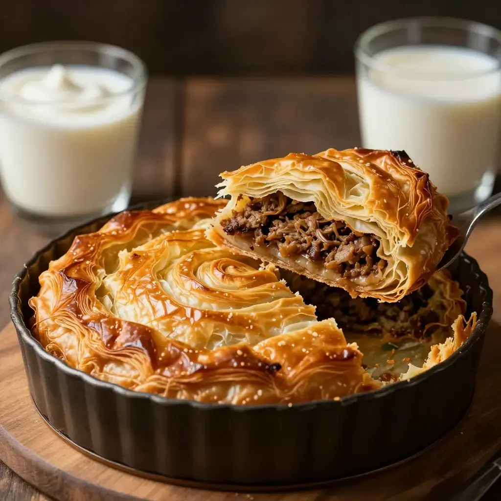 Srpski Burek sa Mesom (Serbian Meat-Filled Filo Pie)