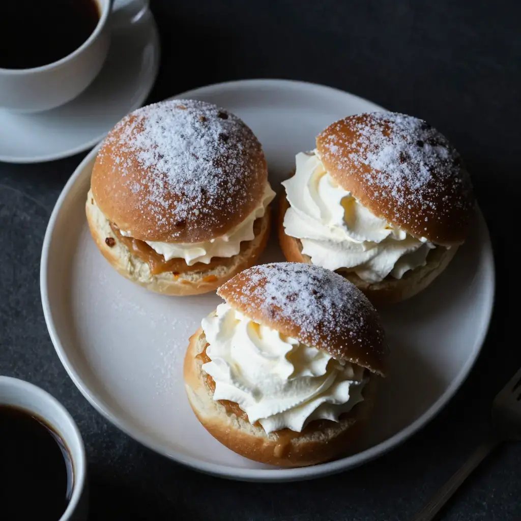 Semlor (Semlor — Swedish Lenten Cream Buns with Cardamom and Almond)