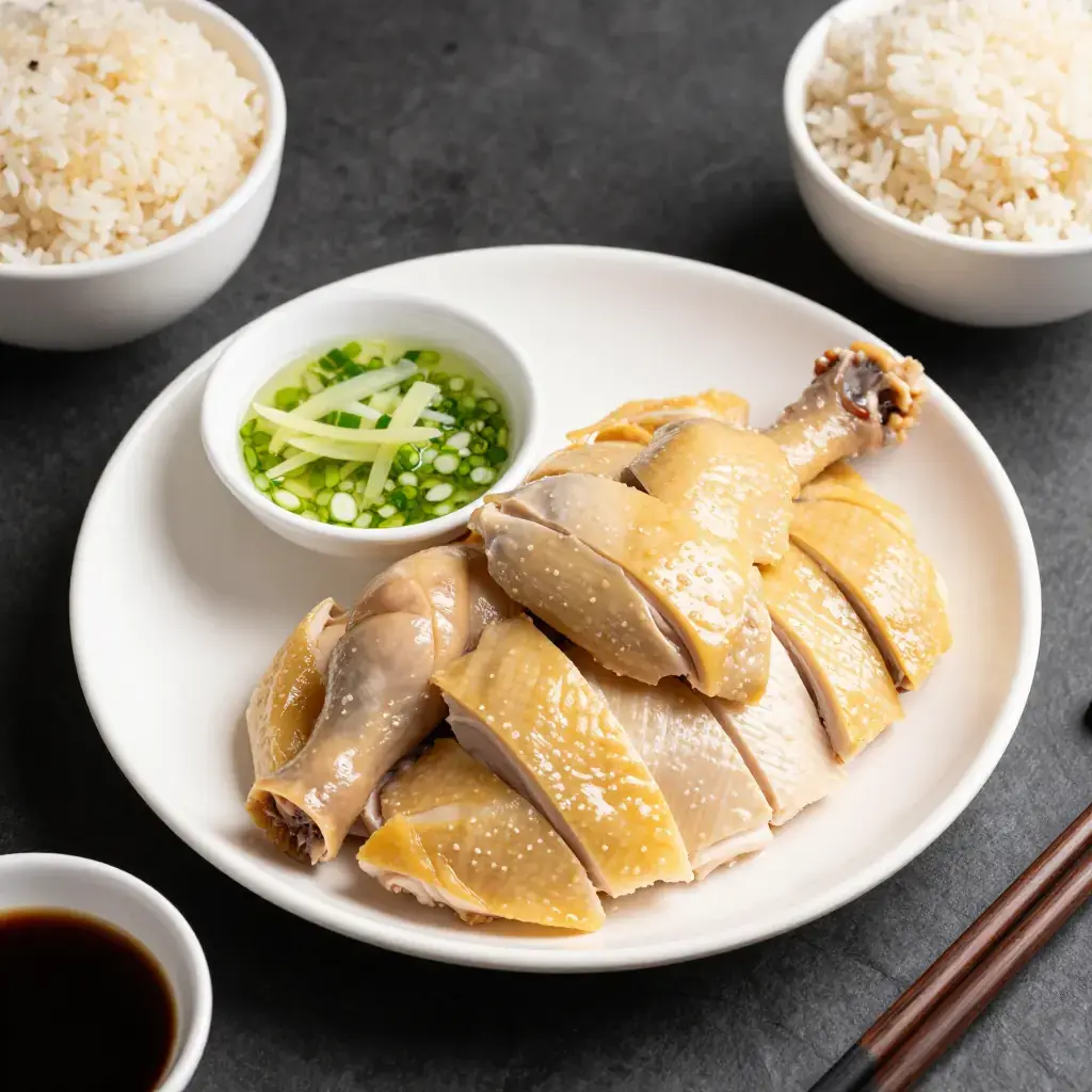 Bai Qie Ji (白切雞 — Cantonese White-Cut Chicken with Ginger-Scallion Oil)