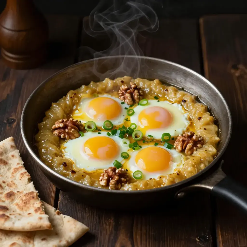 Chirbuli (ჩირბული — Georgian Eggs Poached in Walnut and Herb Sauce)
