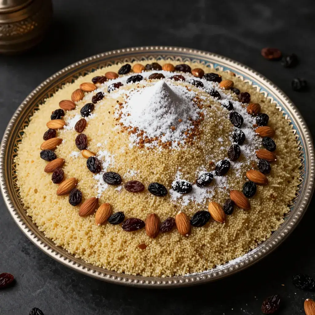 Seffa (سفة — Moroccan Sweet Steamed Couscous with Almonds and Cinnamon)