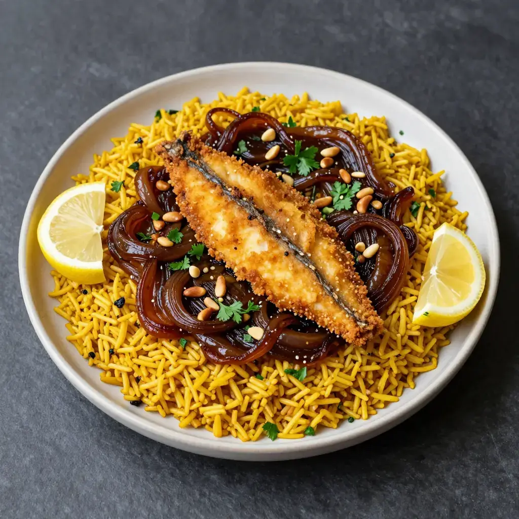 Sayadieh (سيادية — Lebanese Spiced Fish and Caramelised Onion Rice)