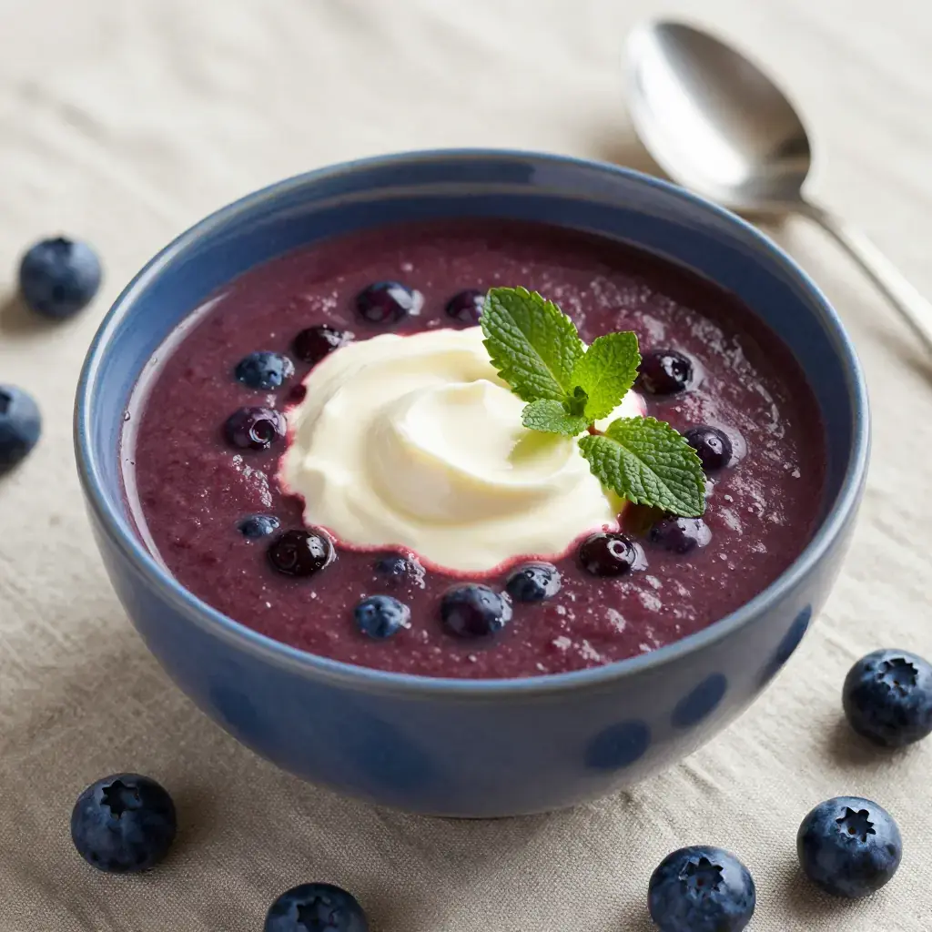 Blåbärssoppa (Blåbärssoppa — Swedish Wild Blueberry Cold Soup with Cardamom Cream)