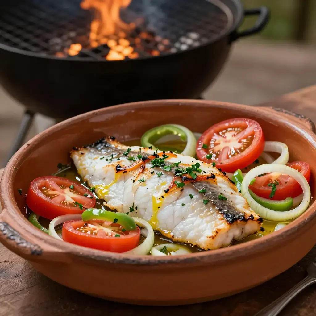 Peixe na Telha (Peixe na Telha — Brazilian Pernambuco Grilled Fish on a Clay Tile)