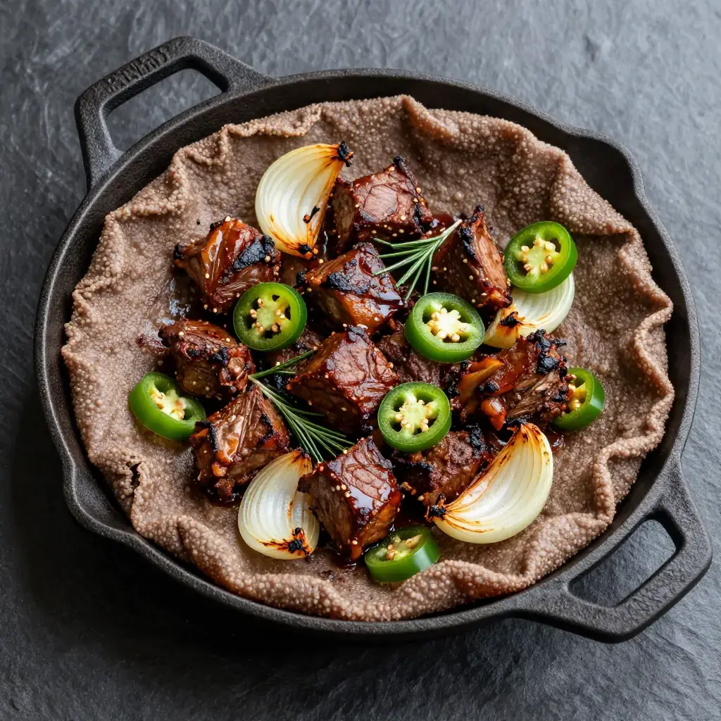 Ye'beg Tibs (የበግ ጥብስ — Ethiopian Sautéed Spiced Lamb with Rosemary and Onion)