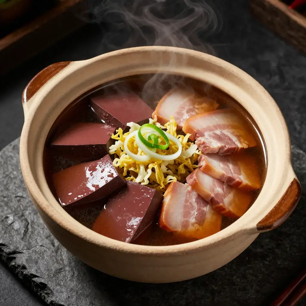 Dongbei Xue Dou Fu Dun (血豆腐炖 — Dongbei Simmered Blood Tofu and Pork in Fermented Bean Broth)