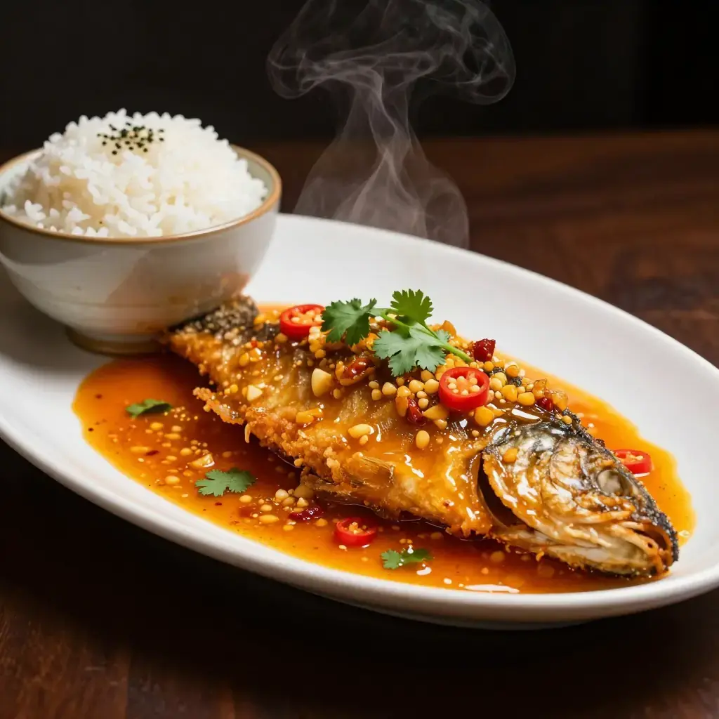 Pla Rad Prik (ปลาราดพริก — Thai Crispy Fried Fish with Sweet Chilli Sauce)