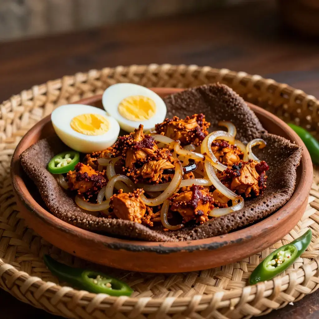 Ye'fir Fir Doro (የፍርፍር ዶሮ — Ethiopian Shredded Chicken Injera Scramble with Berbere)