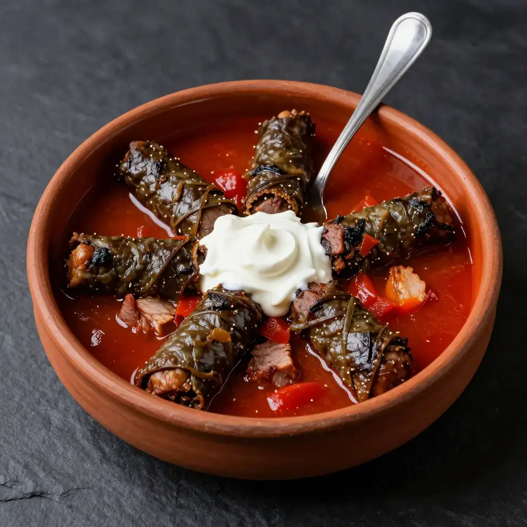 Sarma (Сарма — Serbian Stuffed Sauerkraut Rolls with Braised Pork and Rice)