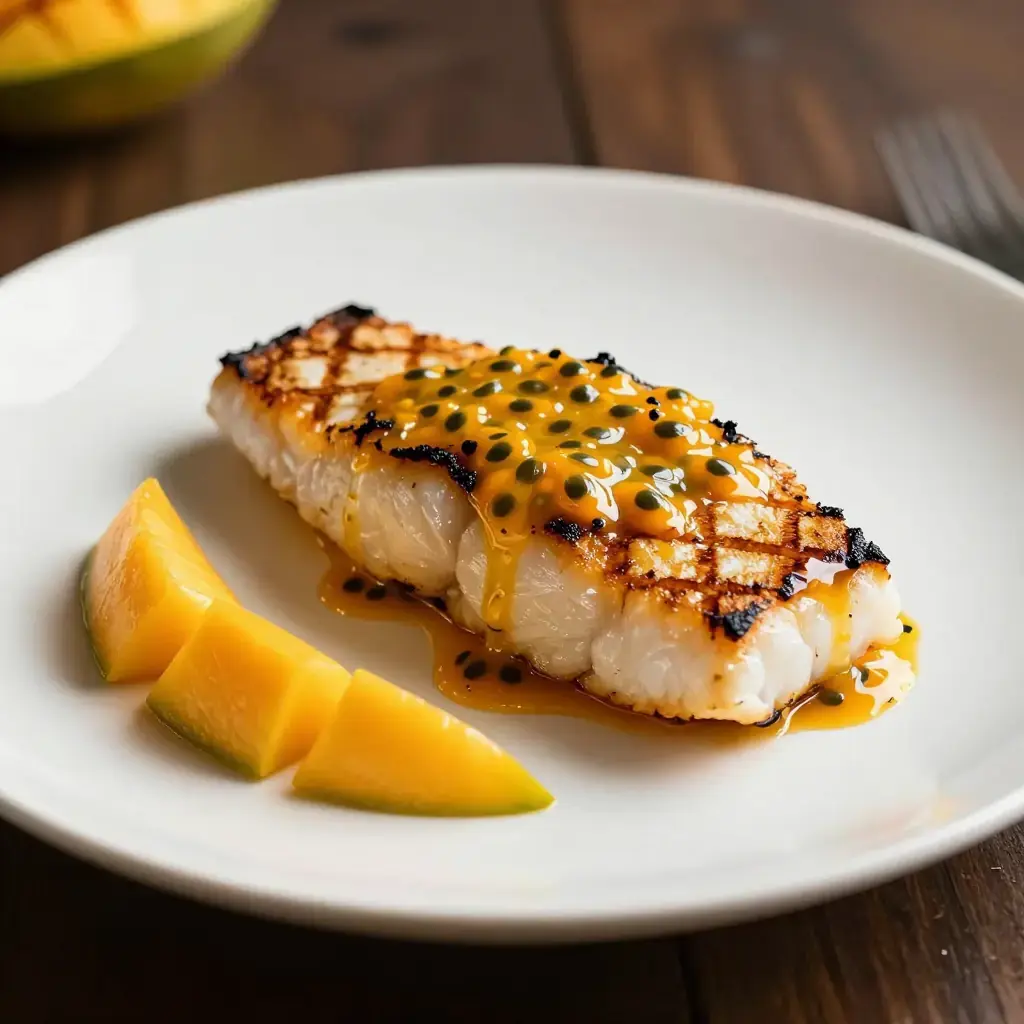 Peixe ao Molho de Maracujá com Vinagrete de Manga (Brazilian Grilled Fish with Passion Fruit Glaze and Mango Salsa)