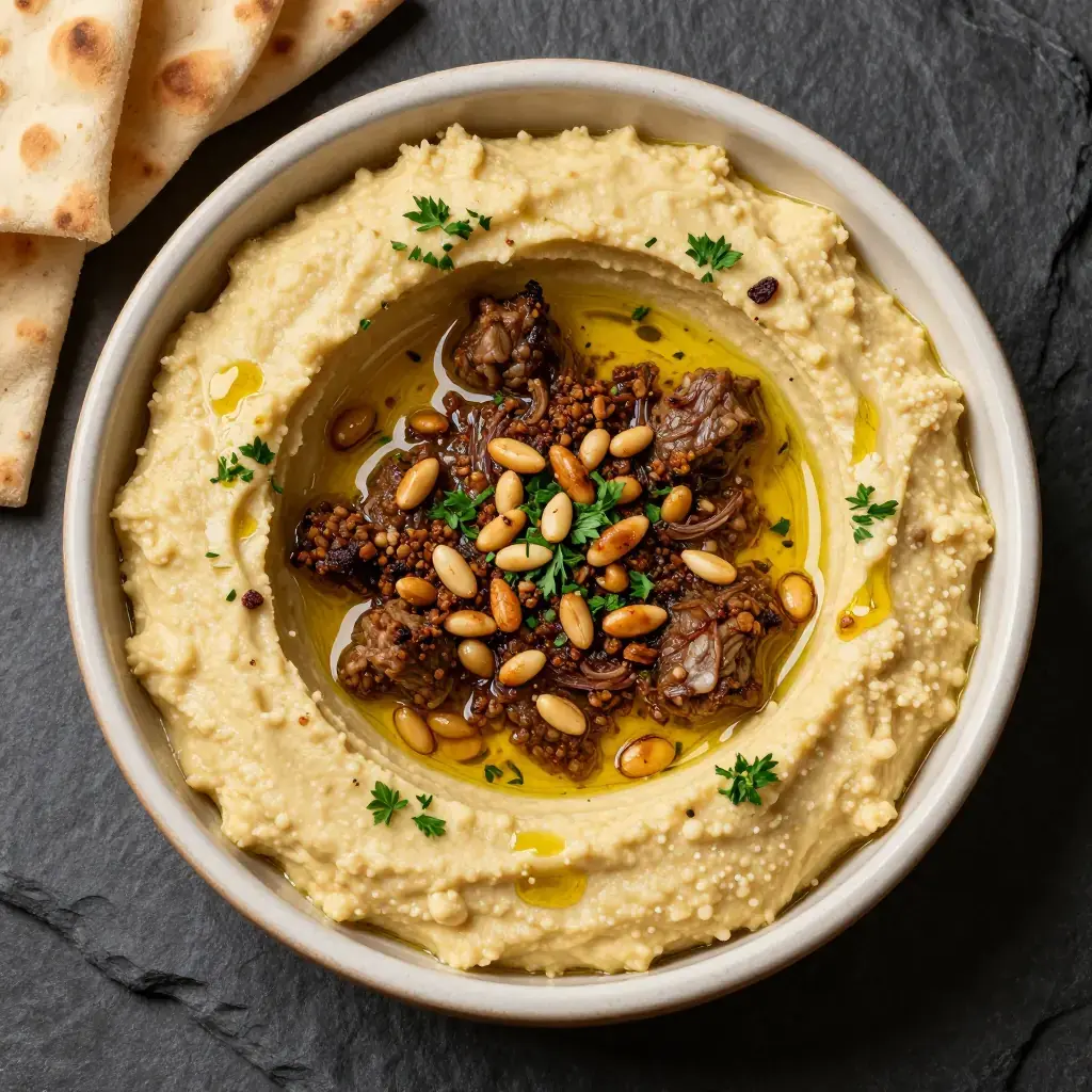 Hummus bil Lahme (حمص باللحمة — Lebanese Baked Hummus with Spiced Lamb)
