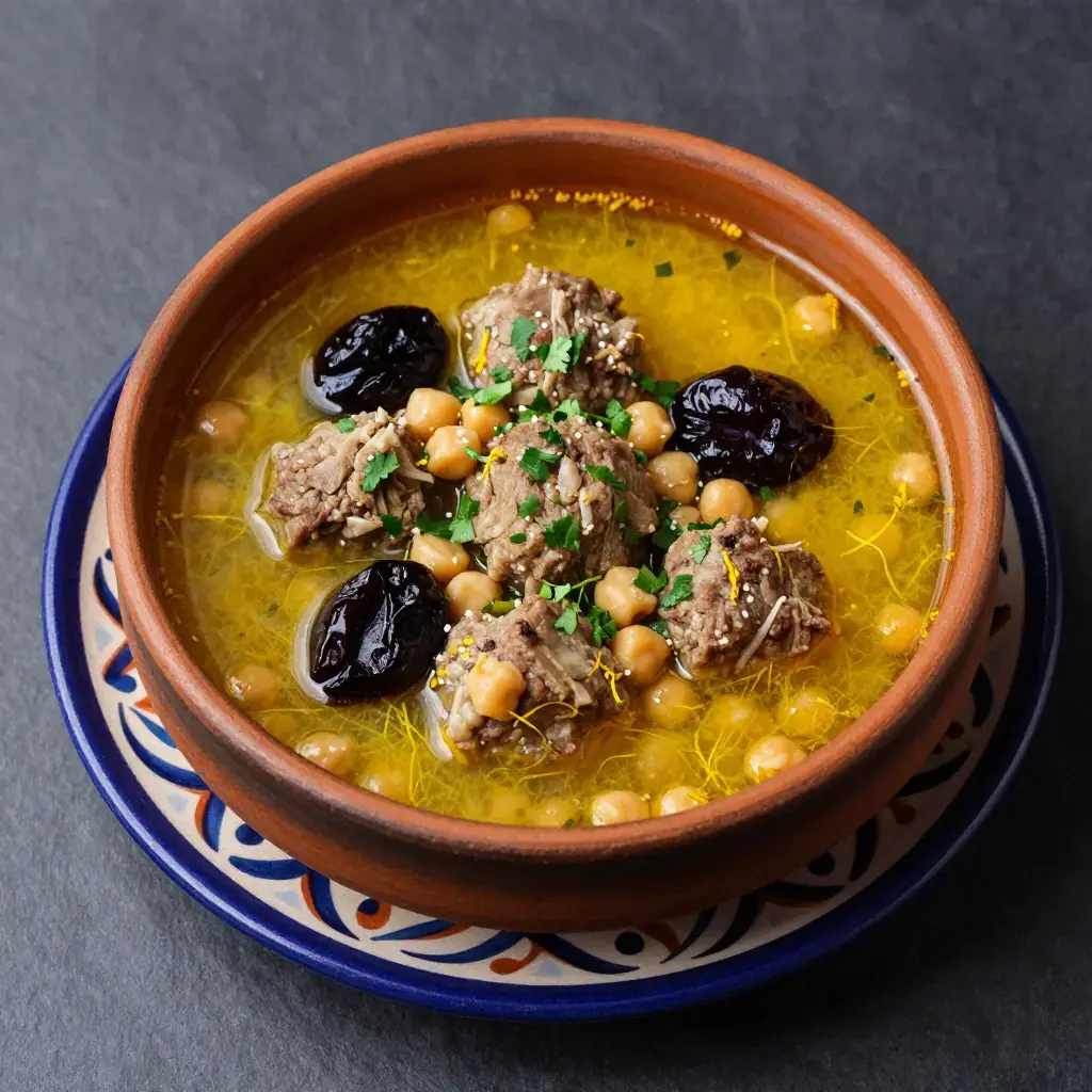Bozbashi (ბოზბაში — Georgian Lamb Meatball Soup with Saffron and Dried Fruits)