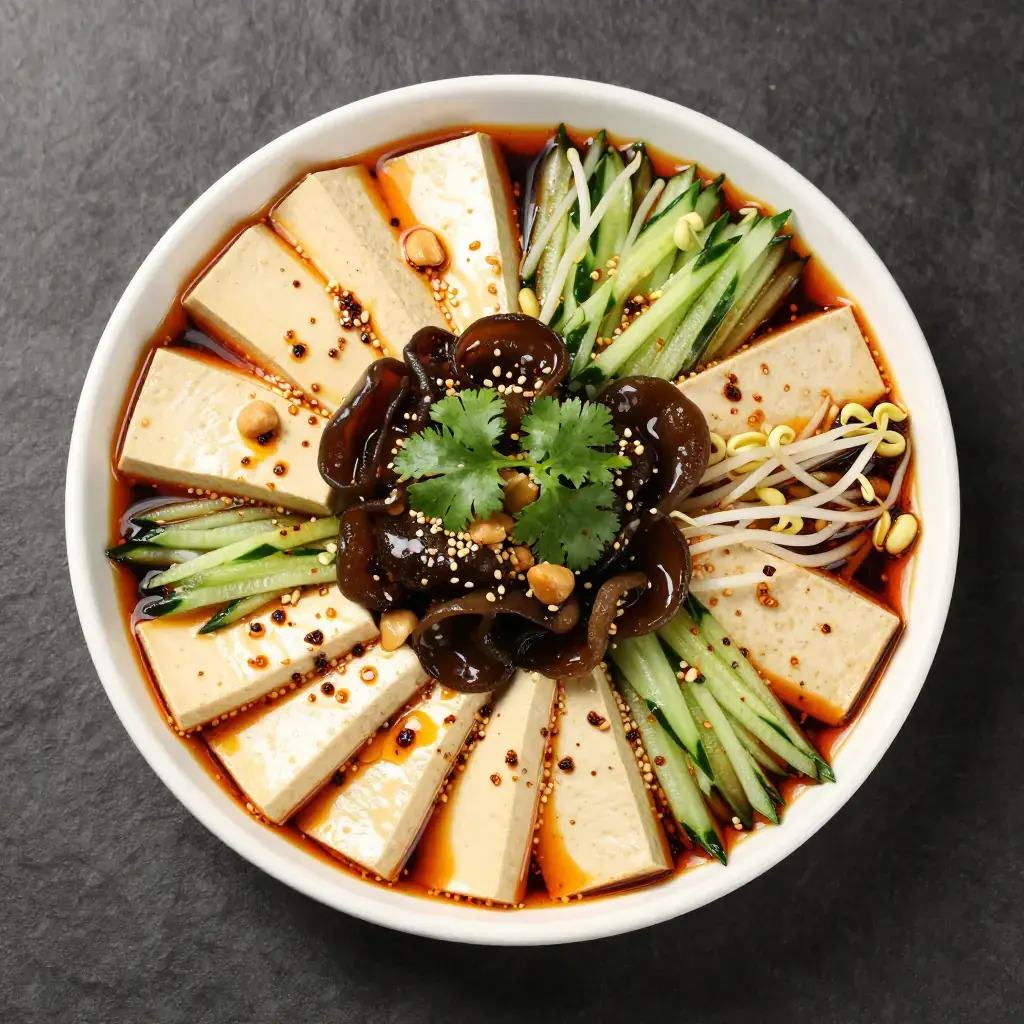 Sichuan Liang Ban Su Cai He (四川凉拌素菜盒 — Sichuan Cold-Dressed Vegetable Platter with Numbing Sesame Dressing)