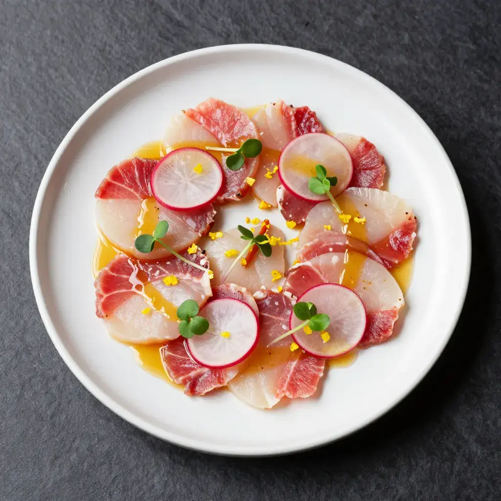 Carpaccio de Saint-Jacques au Yuzu (Saint-Jacques Carpaccio with Yuzu and Herbs)