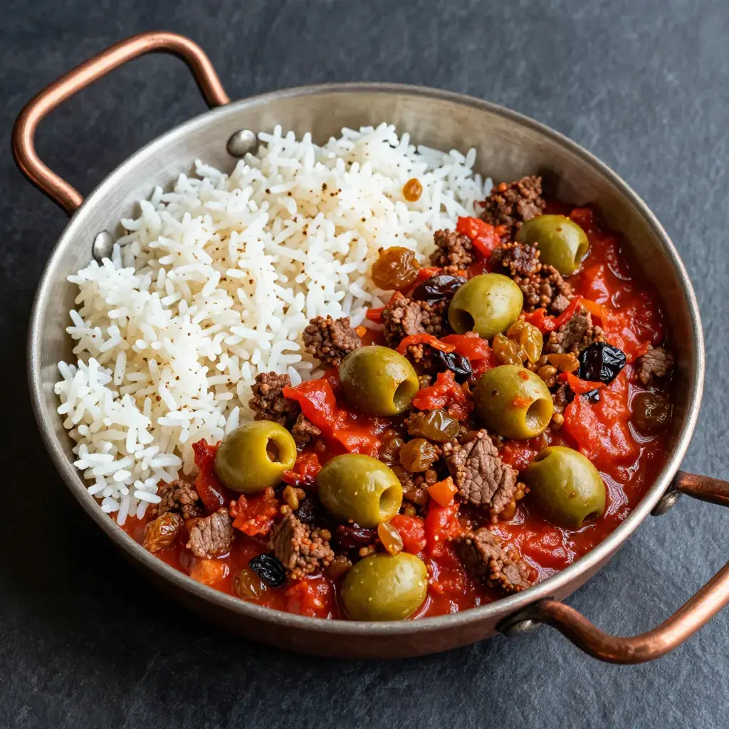 Picadillo Cubano con Arroz Blanco (Cuban Spiced Beef Hash with White Rice)
