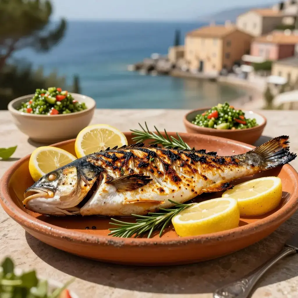 Spigola alla Griglia con Salsa Verde (Grilled Sea Bass with Italian Herb Sauce)