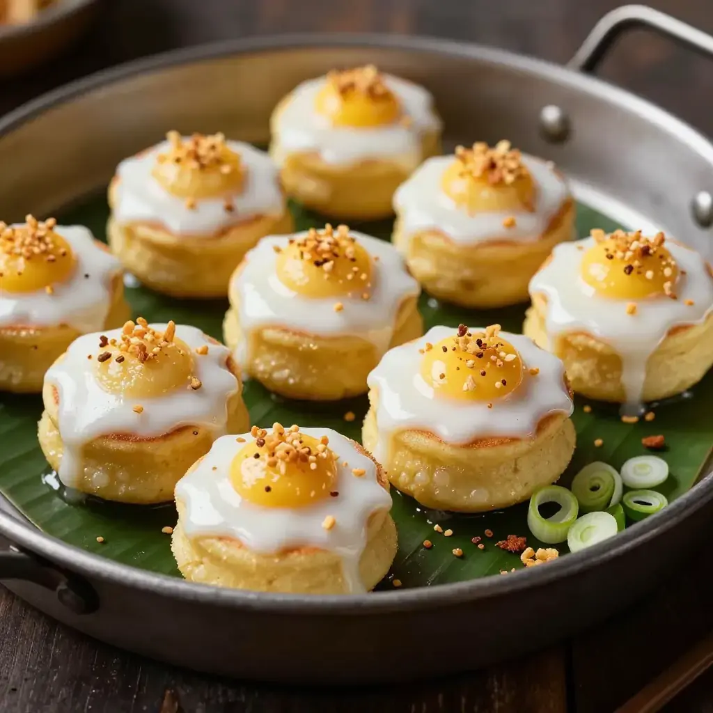 Khanom Krok Kai Jeow (Thai Coconut Pancake Cups with Crispy Egg)